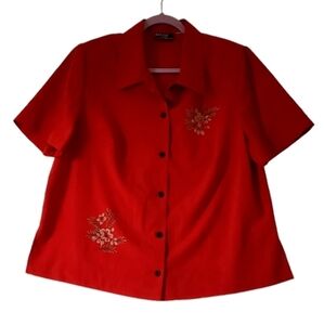 MHM Woman By Melissa‎ Harper Burgundy Floral Buttonup Soft Shirt Plus Size 1X